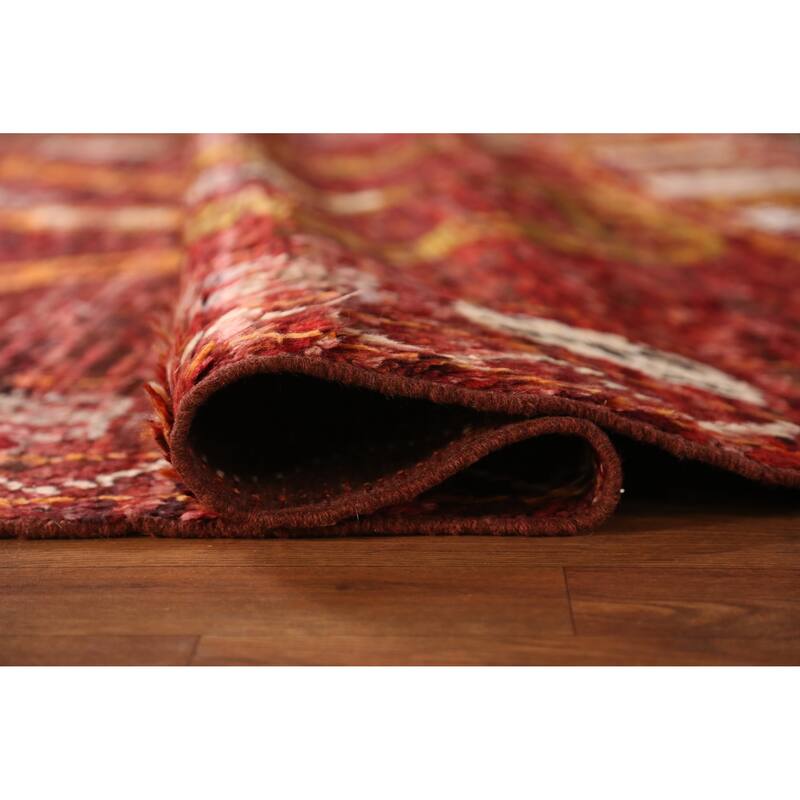 Geometric Red Moroccan Oriental Area Rug Hand-Knotted Wool Carpet - 6'10" x 9'7"