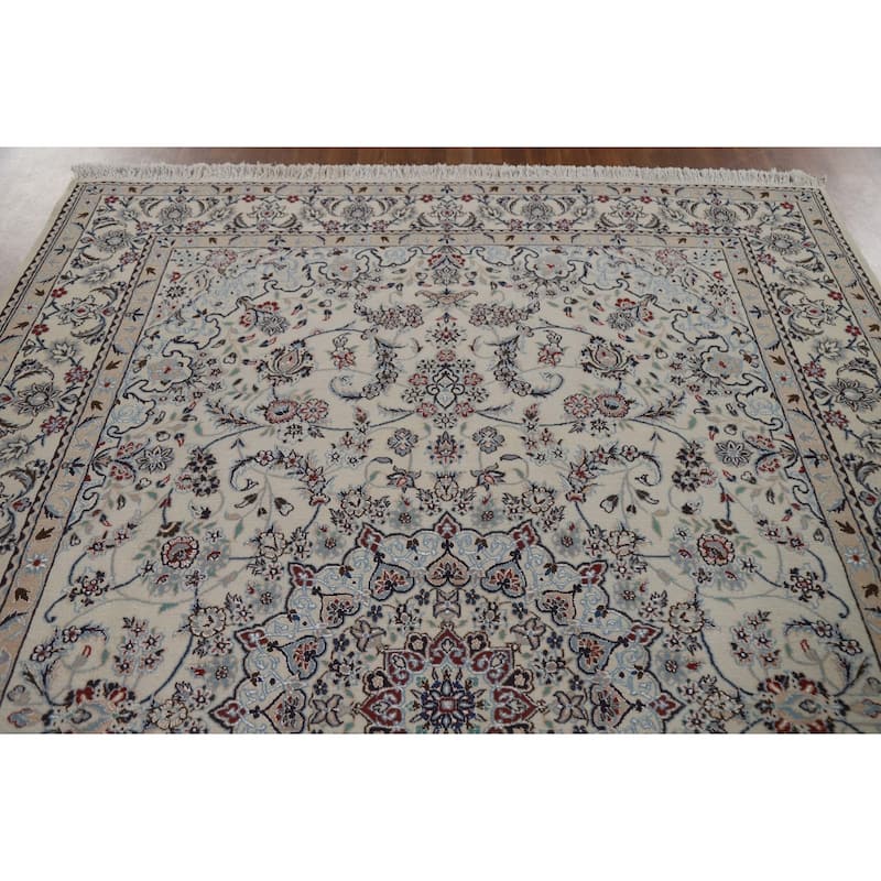 Handmade Wool & Silk Nain Persian Area Rug Oriental Carpet - 6'7"x 9'7"
