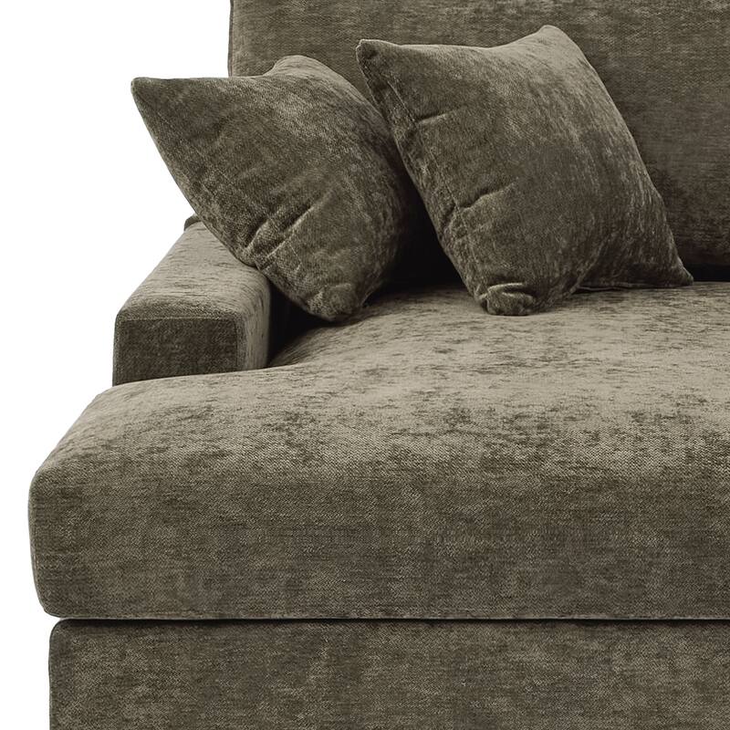 Oversized Chenille Modular Chaise Lounge With Deep Seat