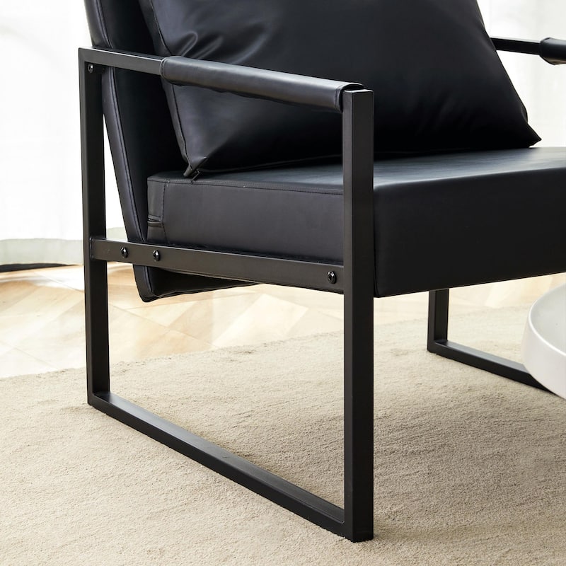 PU Leather Accent Chair with Metal Frame and Modern Industrial Style (27"W x 29.7"D x 29.6"H)