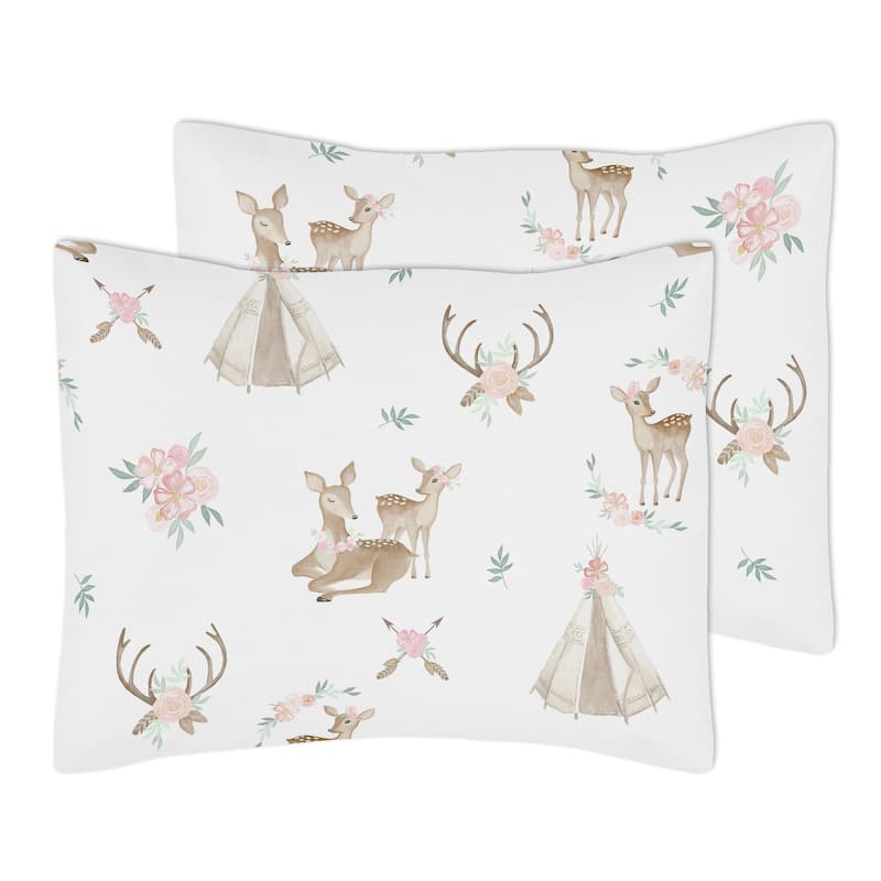 Sweet Jojo Designs Blush Pink Mint Watercolor Woodland Deer Floral Collection Girl 3 piece Full Queen-size Comforter Set