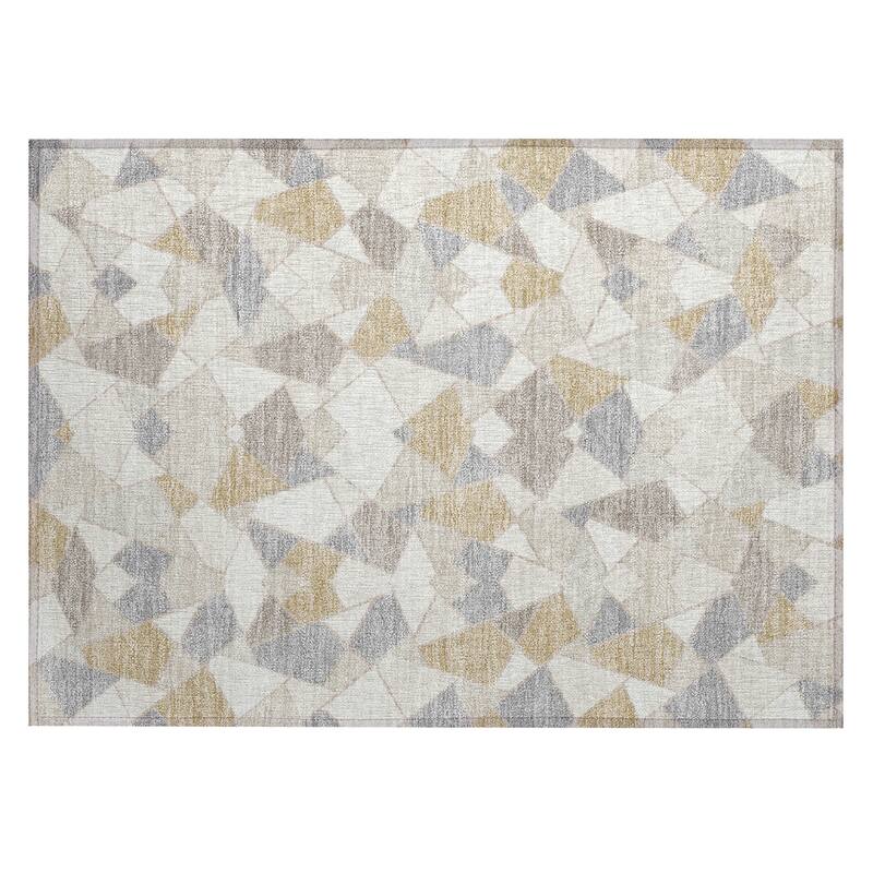 Machine Washable Indoor/ Outdoor Modern Mosaic Chantille Rug