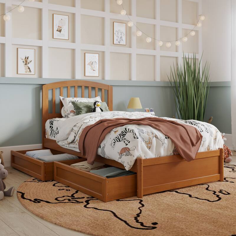 Lucia Platform Bed with Panel Footboard and Storage Drawers - Light Toffee - Twin