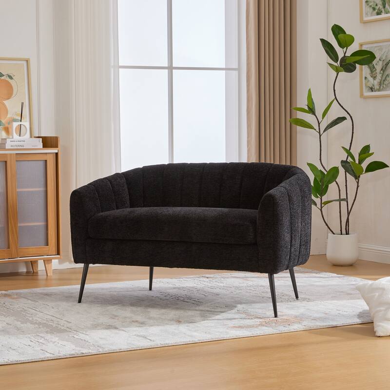 50.1" W Loveseat Sofa,Mid-Century Modern Chenille Sofa with Metal Legs - Black