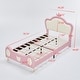 preview thumbnail 2 of 9, Twin Size Princess Bed w/ Crown Headboard, PU Upholstered Platform Bed , Twin Bed Frame w/ Bed-End Storage Pocket for Kids Girl