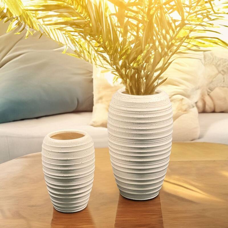 Set of Two Tall Sandstone Speckled Cream Vases