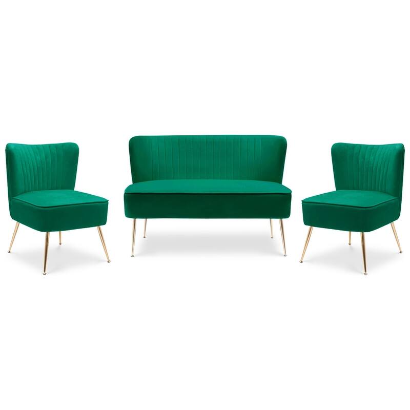 Farrah Upholstered Velvet Polyester Living Room Set With 22 inch Accent Chairs (3-Piece)