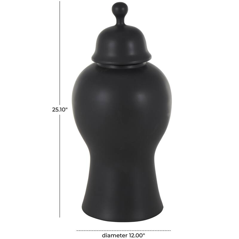 Ceramic Rounded Hourglass Decorative Jars with Lid and Ball Knob - White or Black- Roche River Decor