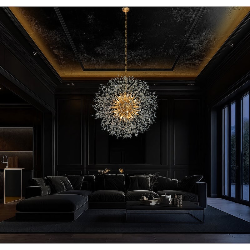 Starburst Modern Crystal Chandelier 32" Wide Crystal Lighting Fixture - Gold