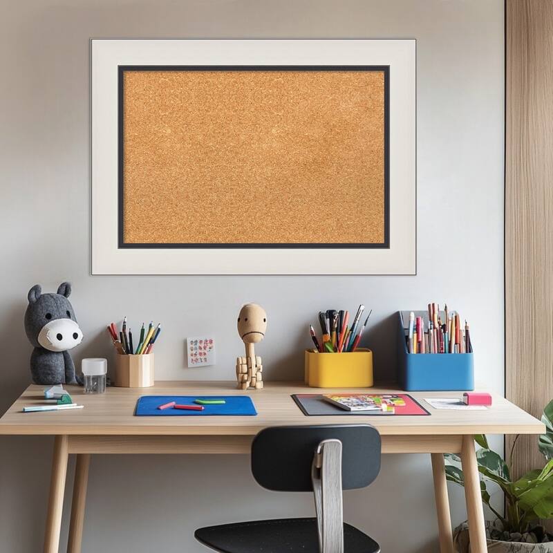 Ellie Silver Black Framed Cork Board - Bulletin Board, Organization Board, Pin Board
