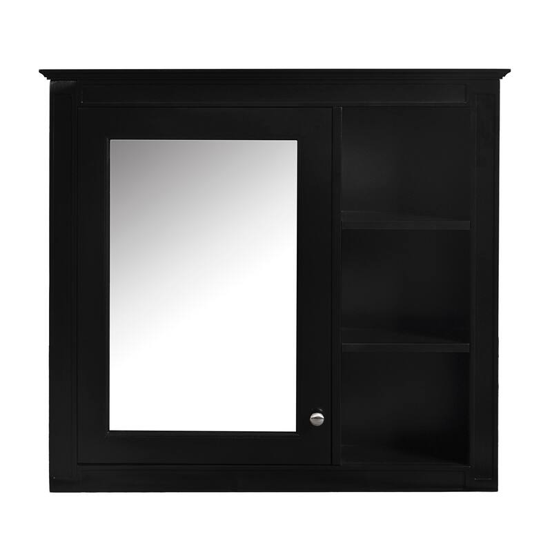 Roomfitters 30"x28" Medicine Cabinet, Wall Mounted Mirror Cabinet with 3 Open Shelves, Bathroom Storage Organizer, Black