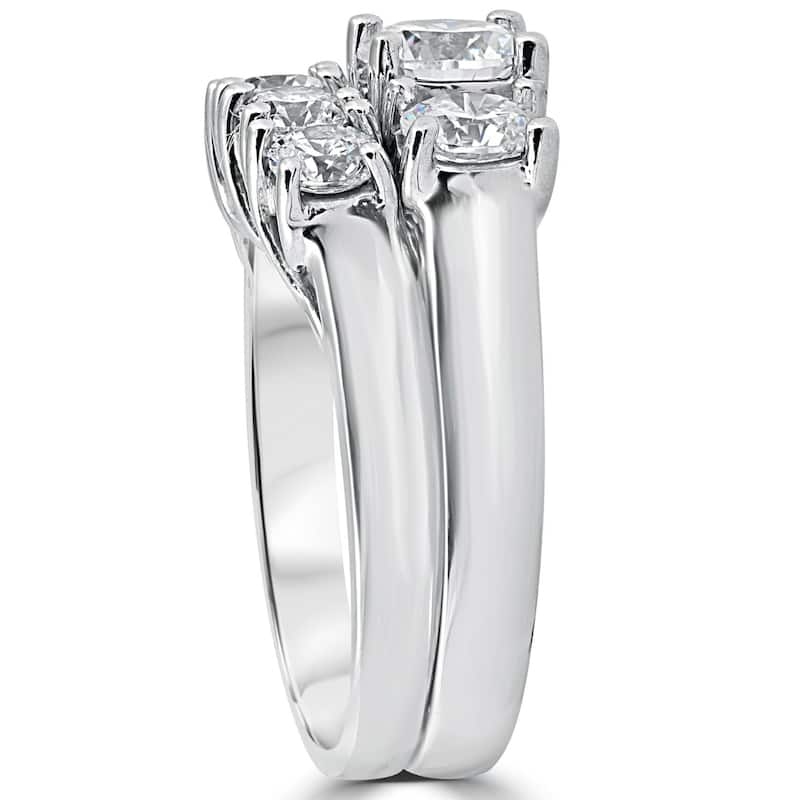 3 ct Diamond Engagement Wedding Ring Set 3-Stone Matching Band White Gold