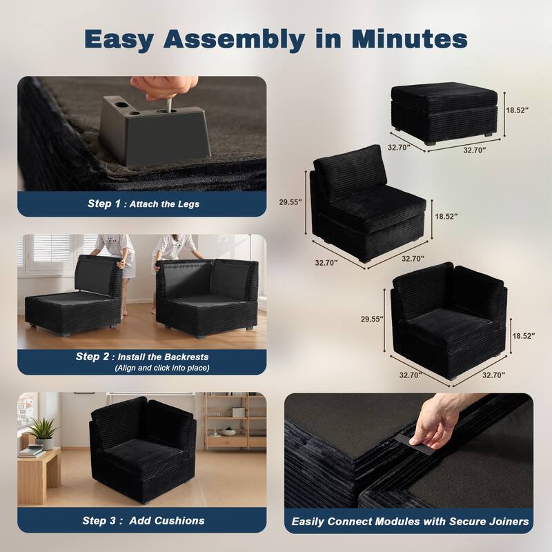 XIZZI Modular Sectional Sofa Chaise Couch with Ottoman