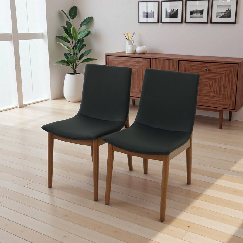 Easy-Clean Vegan Leather Mid-Century Modern Dining Chairs (Set of 2) - Black