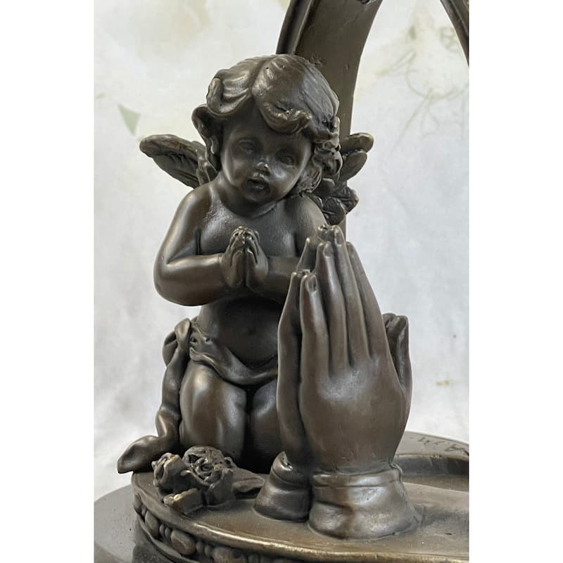 Bronze Sculpture Art Deco Winged Angel Religion Artwork Figurine Statue Gift