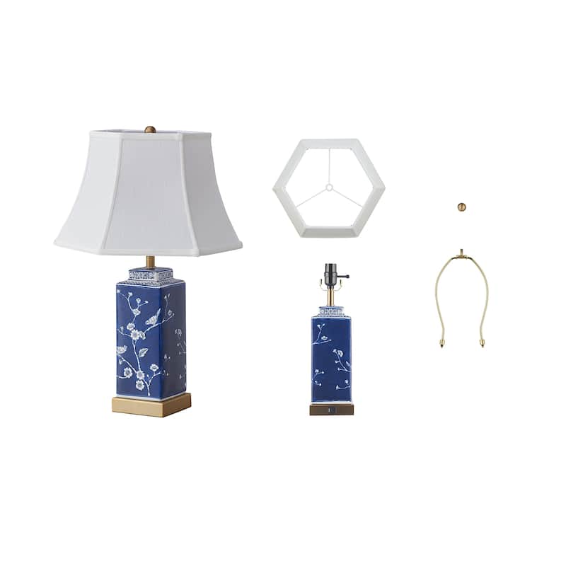 24-inch Blue/ White Dimmable Table Lamp with USB Port (Set of 2) - 24 inches