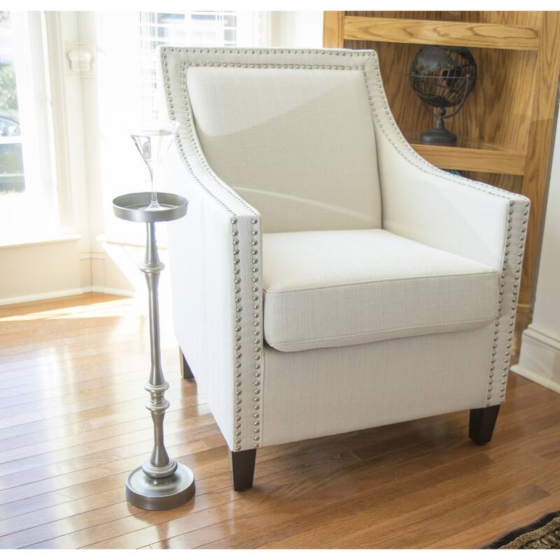 Modern Round Iron End Table for Drinks and Snacks with Brushed Finis and Pedestal Base for Living Room