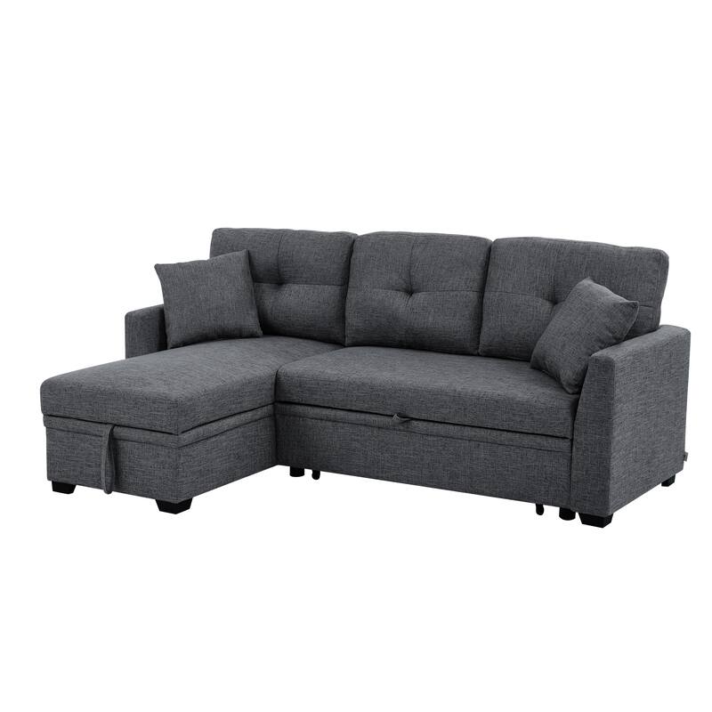 Polyester Upholstered Sleeper Sofa with Chaise and Storage 84 Inch Wide