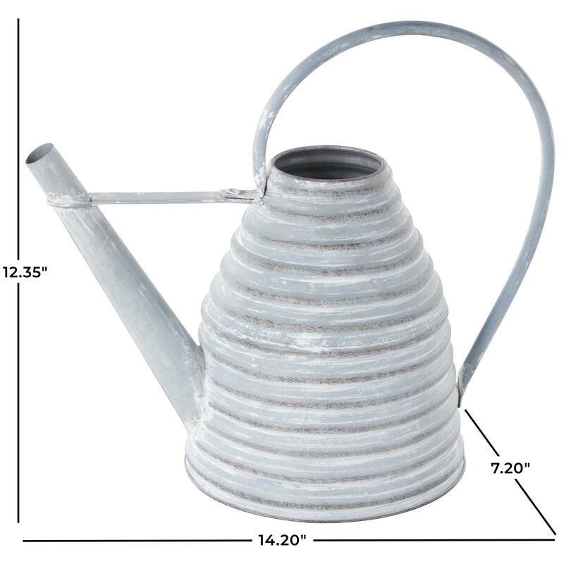Metal Watering Can Beehive Shaped Watering Can Indoor Outdoor Planter with Large Loop Handle - Gray or Cream - Roche River Decor