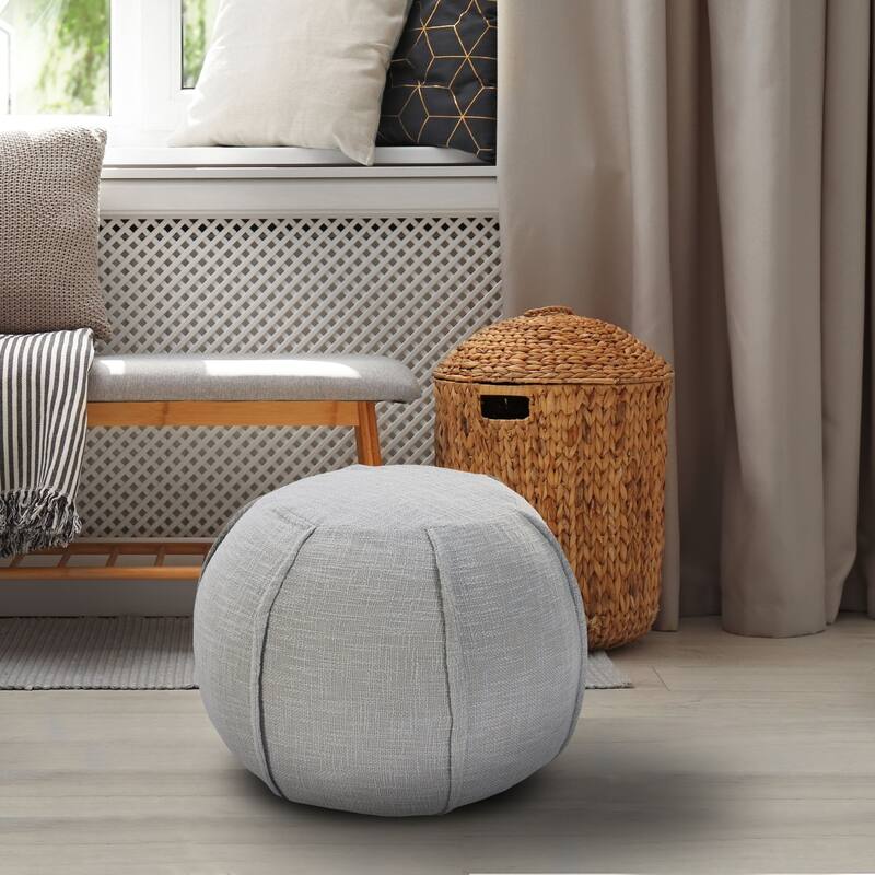 18" Solid Gray Pleated Handcrafted Round Pouf Ottoman
