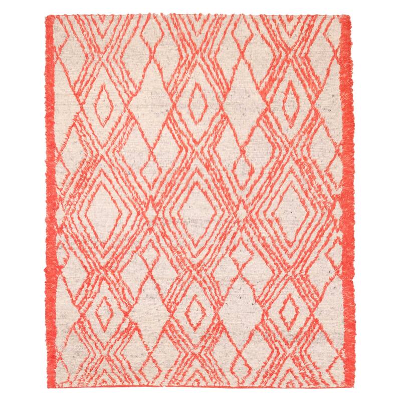 ECARPETGALLERY Hand-knotted Tangier Light Grey, Red Wool Rug - 8'1 x 9'8