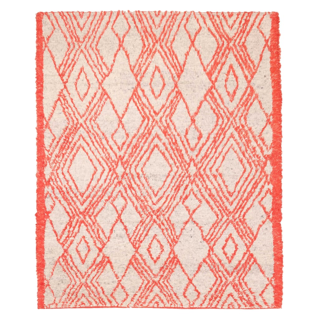 ECARPETGALLERY Hand-knotted Tangier Light Grey, Red Wool Rug - 8'1 x 9'8