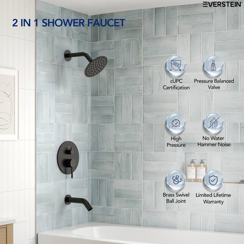 6" Dual-Function Tub and Shower Faucet Set, Modern Tub And Shower Trim Kit Valve Included