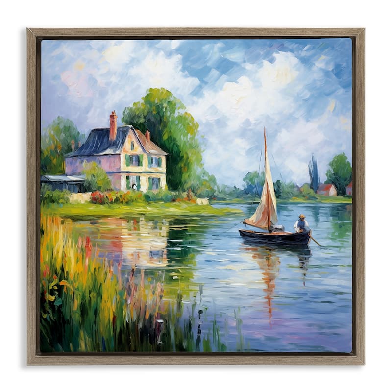 Stupell Boat Drifting Near Shore Framed Floater Canvas Wall Art Design By Heidi Kuntz - 25 x 25 - Brown