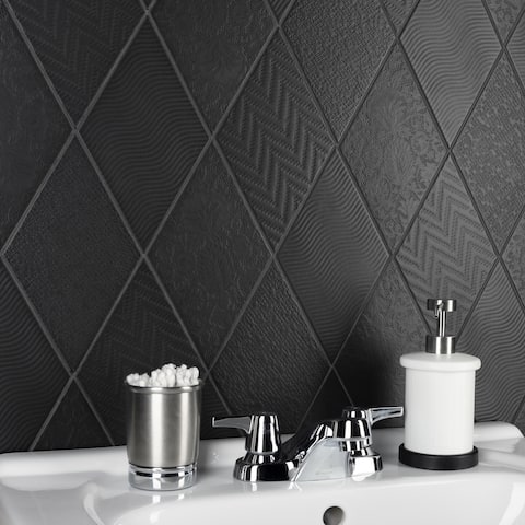 Merola Tile Rhombus Black 5.5" x 9.5" Porcelain Floor and Wall Tile