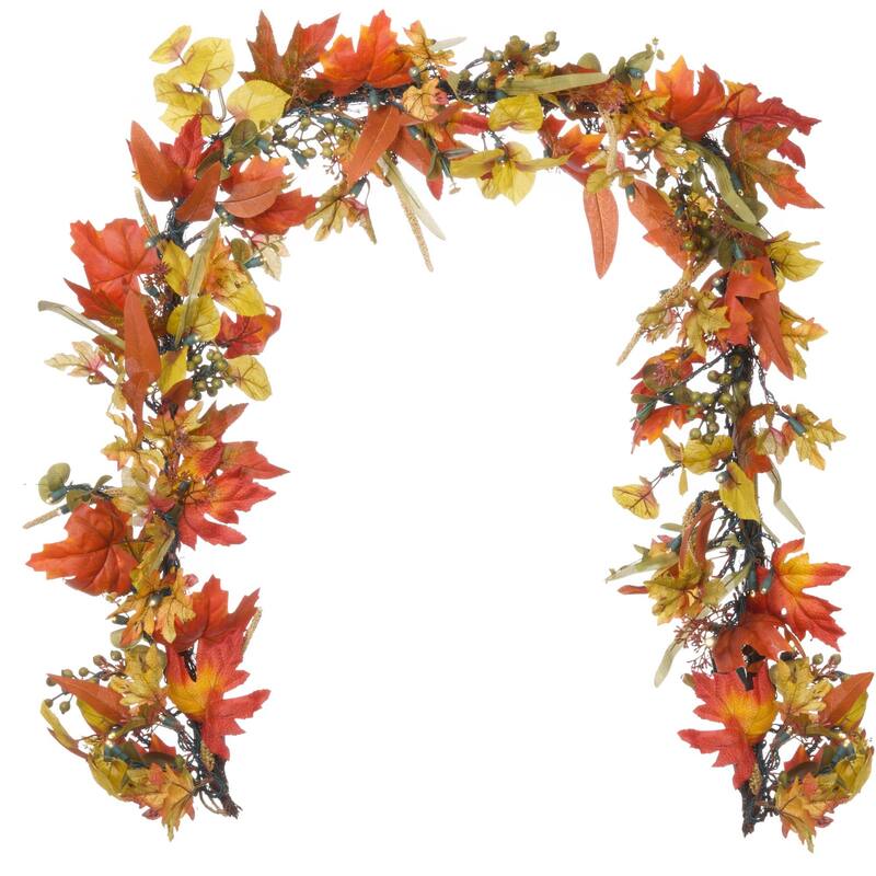 9 ft. Artificial Garland with Lights - Fall Harvest Leaf - 9 Foot