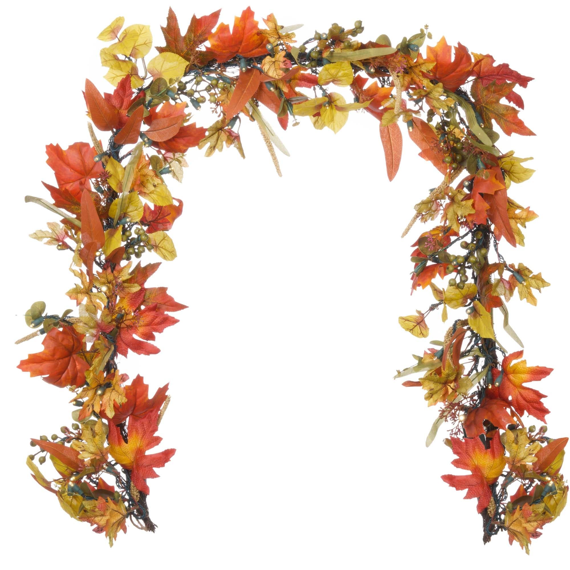9 ft. Artificial Garland with Lights - Fall Harvest Leaf - 9 Foot