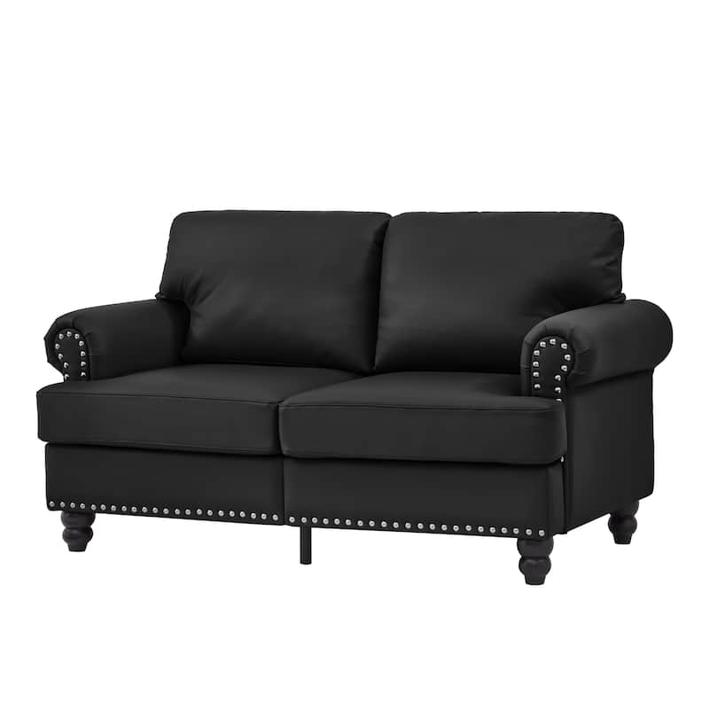 Roomfitters 59.5" Modern Classic Loveseat with Nailhead Trim, Upholstered Faux Leather Couch for Living Room
