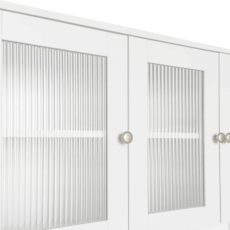 Home Office Rotating Computer Desk with Glass Doors, Large Writing Study Desk with Hutch, Bookshelf & Extendable Desktop