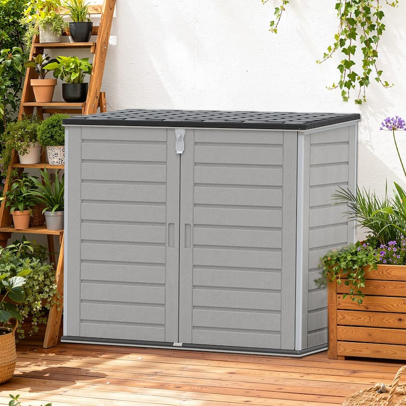4.6 ft. W x 2.7 ft. D Horizontal Outdoor Plastic Storage Shed, Trash Can Storage Cabinet with 3-Doors