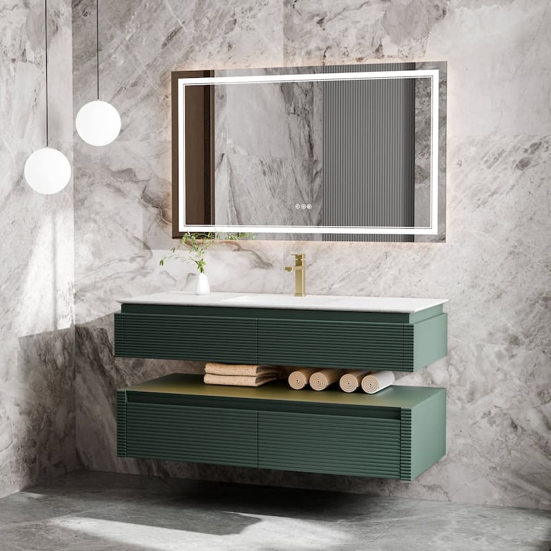Modland 48" Modern Wall-Mounted Single Sink Bathroom Vanity with Engineered Stone Countertop,Soft-Close Drawers