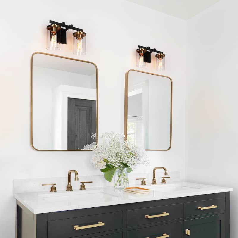 Modern 2/3/4-Light Black Gold Bathroom Vanity Lights with Cylinder Glass