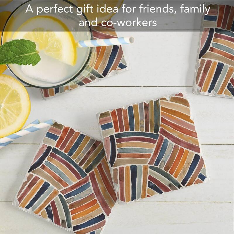 Furrow 4-Pack Absorbent Stone Tumbled Tile Coasters with Protective Cork Backing 4" Square Made in The USA Easily Wipes Clean