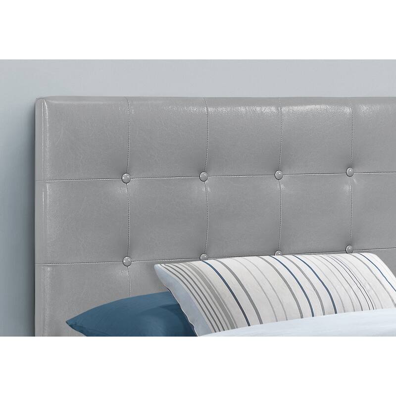 Twin Size Grey Leather Look Upholstered Bed Headboard