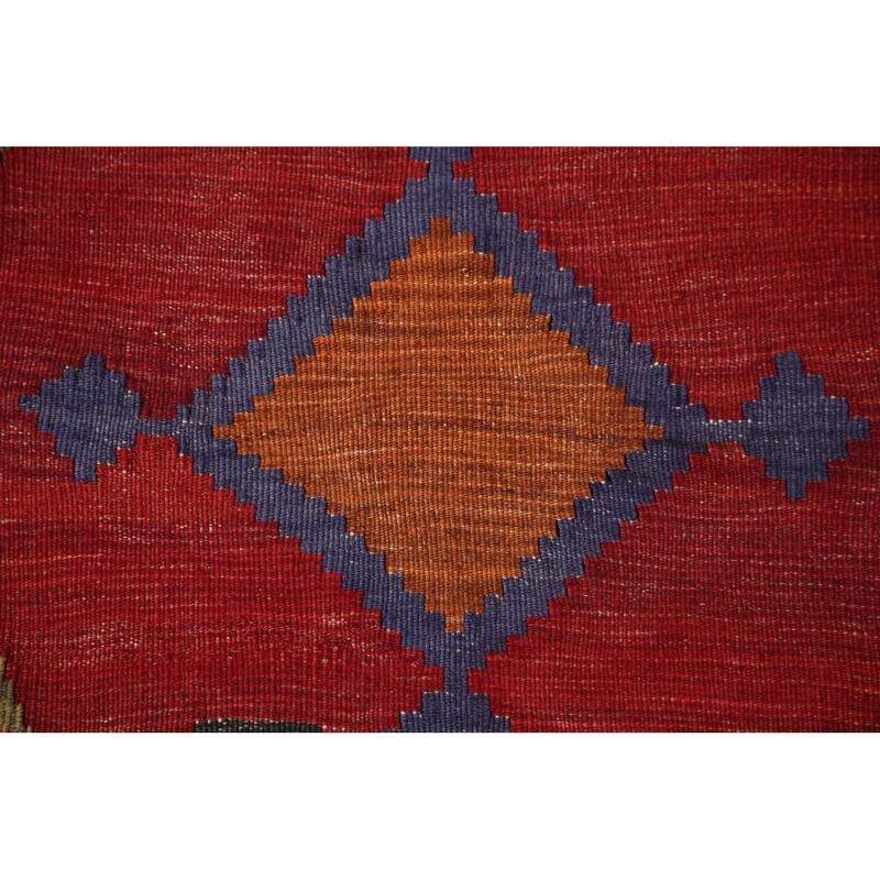 Red Kilim Qashqai Persian Vintage Area Rug Flatweave Wool Carpet - 5'5" x 7'8"