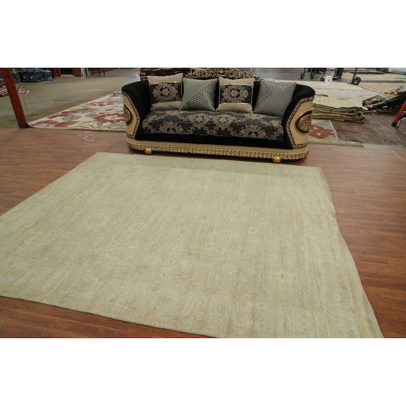 Vegetable Dye Wool Oushak Turkish Area Rug, Floral Geometric Carpet - 9' 7'' X 8' 2''