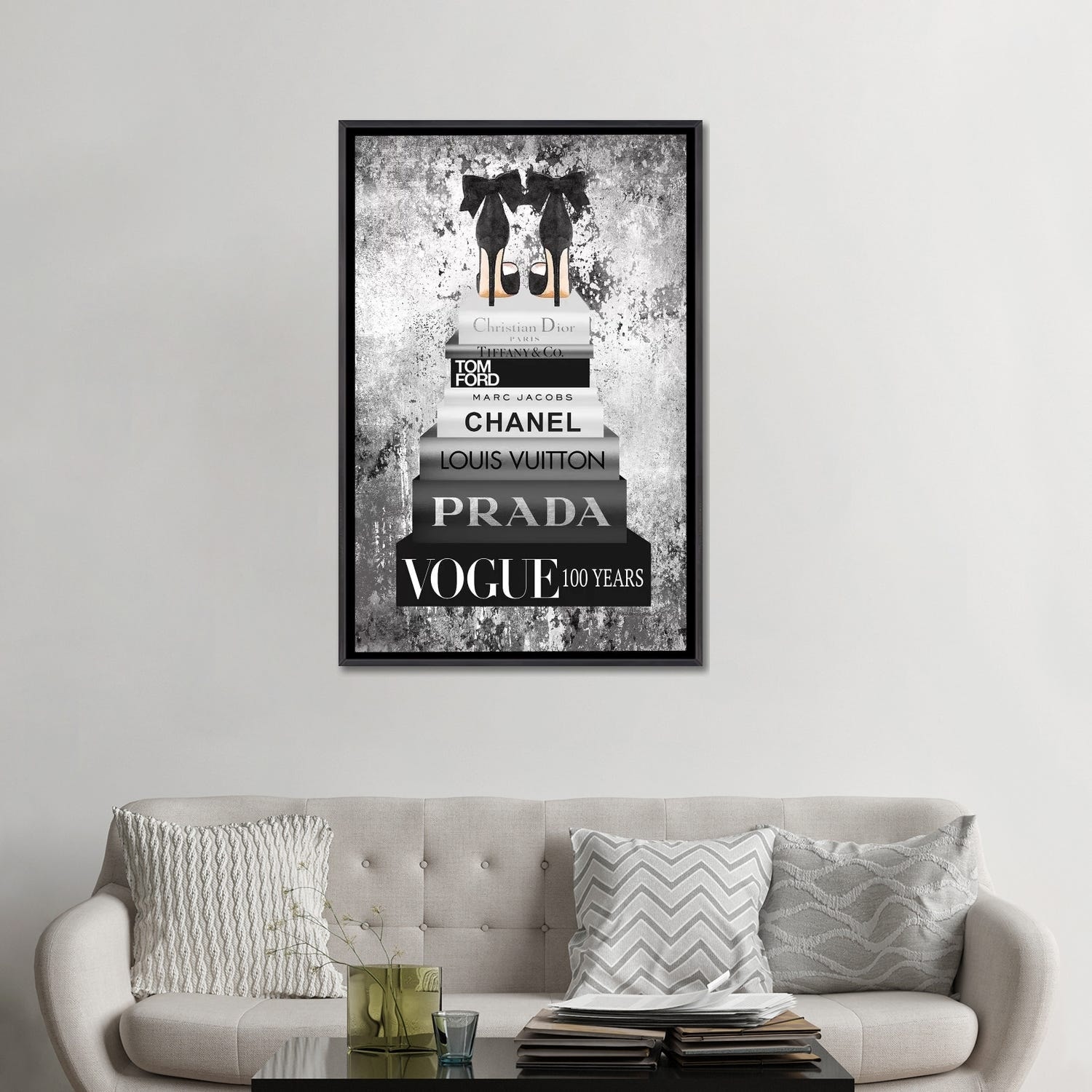 Bookstack Metallic Silver Canvas Print by Amanda Greenwood