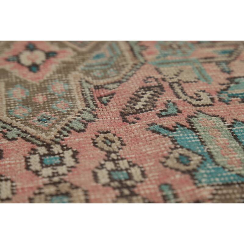 Pink Geometric Tabriz Persian Area Rug Hand-Knotted Wool Carpet - 6'7" x 9'3"
