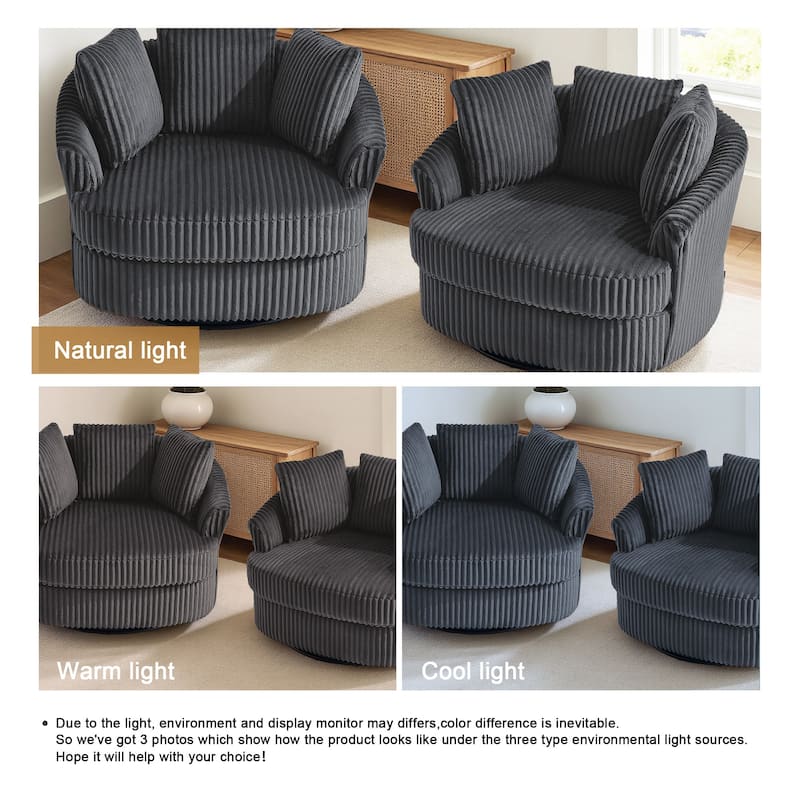 Oversized 43" W Corduroy Slipcovered Swivel Barrel Chair with Pillows Set of 2