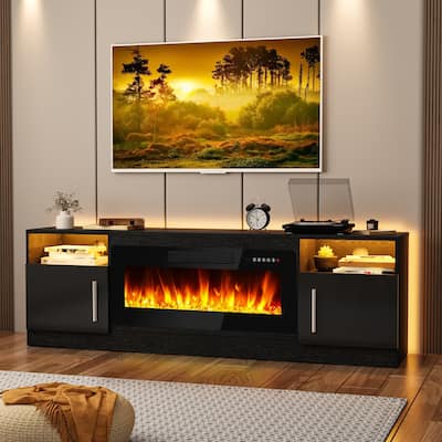 Bossin 70" Fireplace TV Stand with 36" Electric Fireplace, TV Stand for TVs Up to 80", 16 Colors LED Lights/Entertainment Center