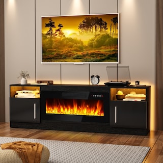 Bossin 70" Fireplace TV Stand with 36" Electric Fireplace, TV Stand for TVs Up to 80", 16 Colors LED Lights/Entertainment Center