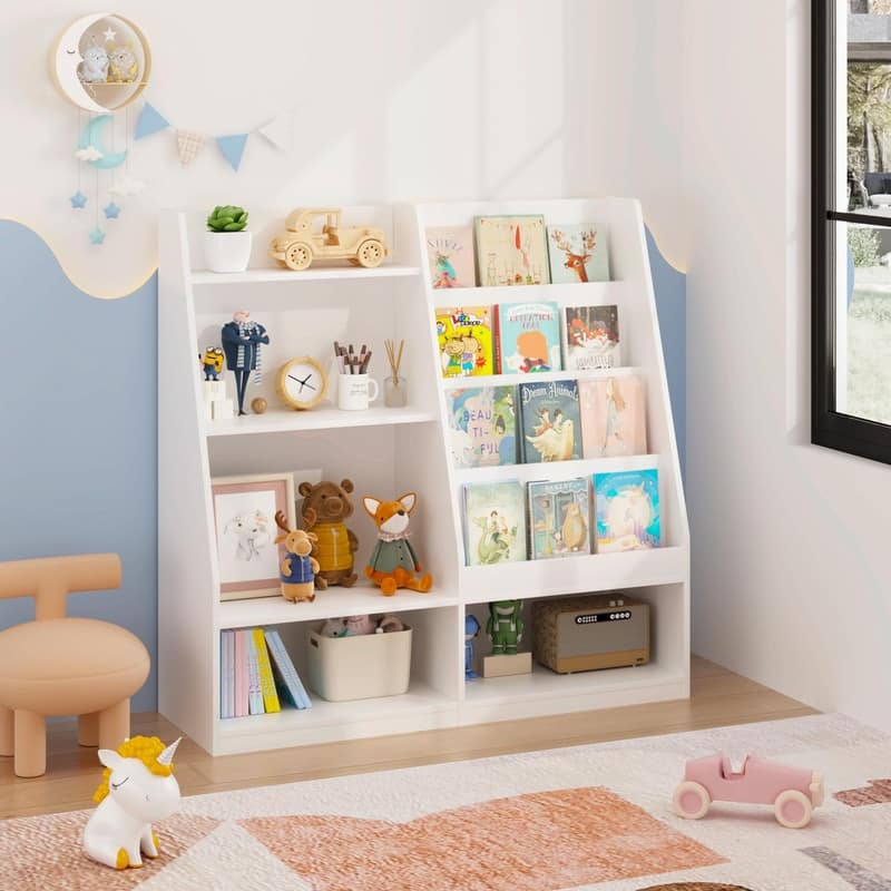 Kids Wooden Bookshelf and Toy Storage Organizer with 4-Tier Shelves