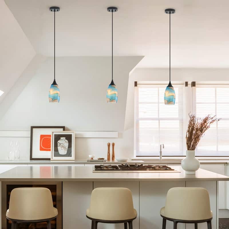 Black Metal and Glass Pendant Light for Kitchen Island Dining Room
