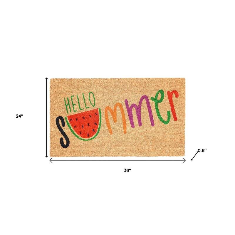 HomeRoots 24" X 36" Brown Green And Red Hello Summer Outdoor Coir Door Mat - 24.00' X '36.00
