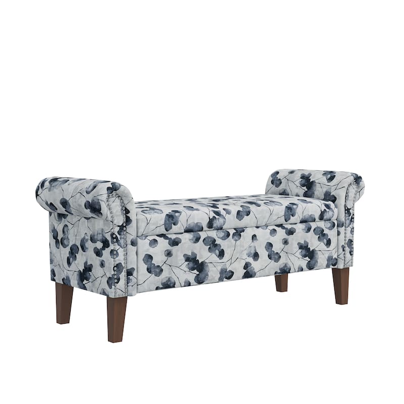 Wallen Traditional Rolled Arm Storage Bench Ottoman with Nailheads - Black & Grey