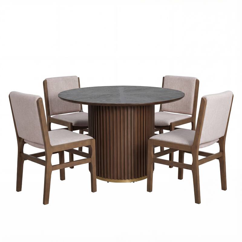 Christopher Knight Home - Mid-Century Modern 5-Piece Round Pedestal Dining Set with Upholstered Armless Dining Chairs